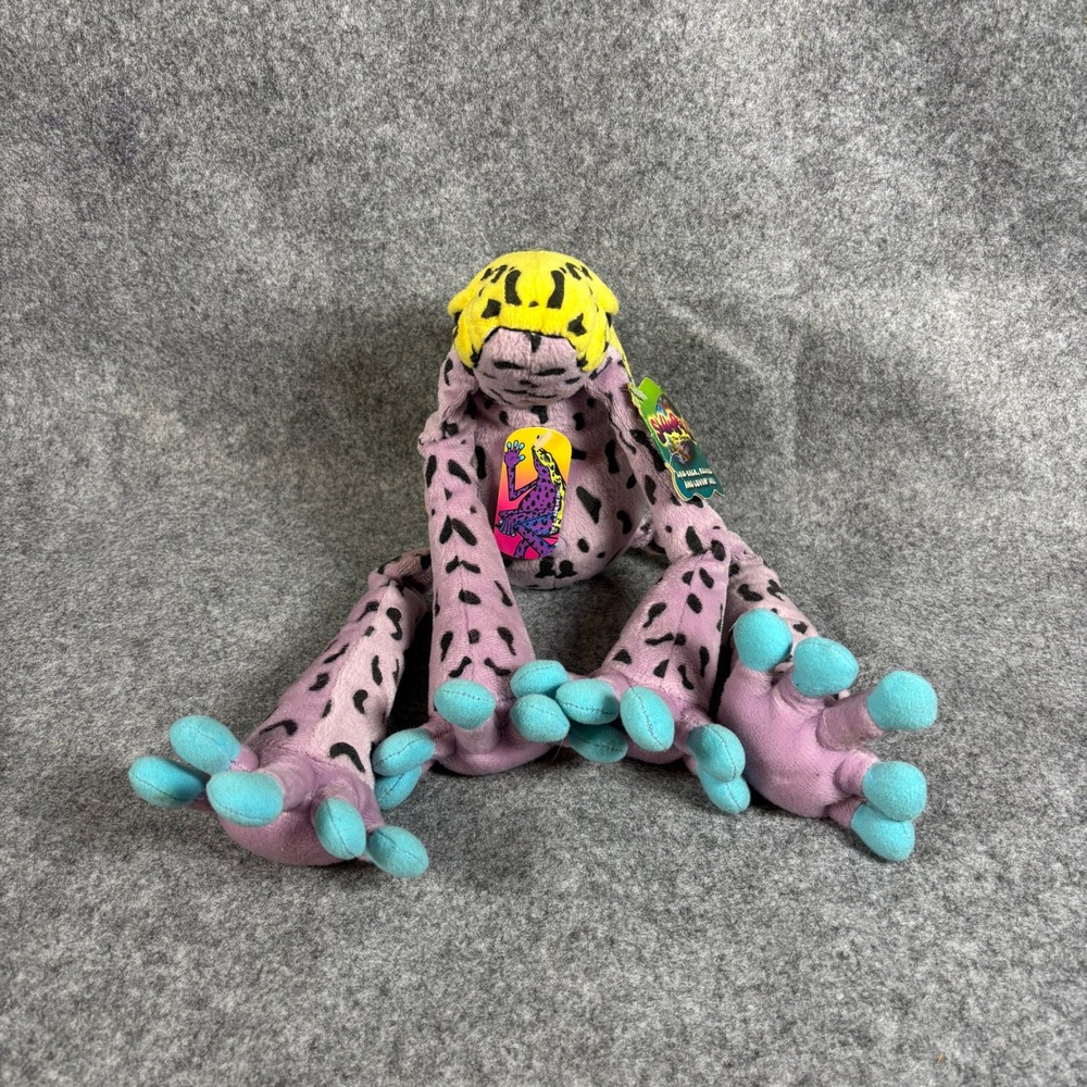 Plush Frog Purple Yellow Blue Spotted Long Leg Stuffed Animal Toy Tag